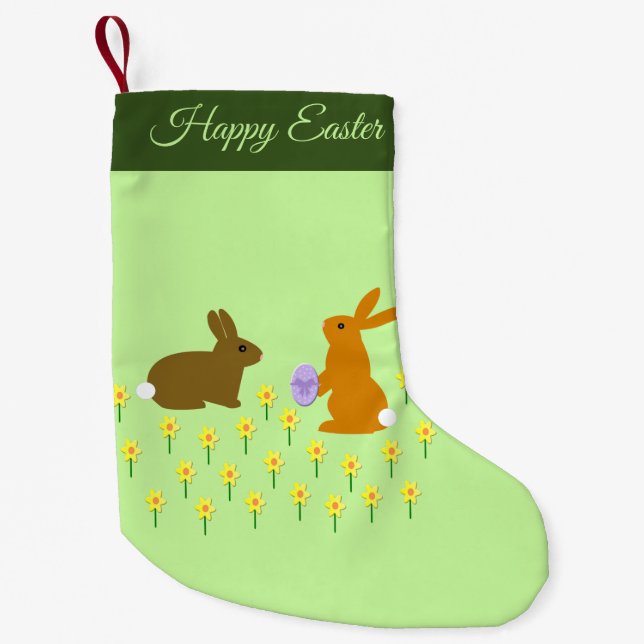 Cute Easter Bunnies and Daffodils Custom Stocking (Front)