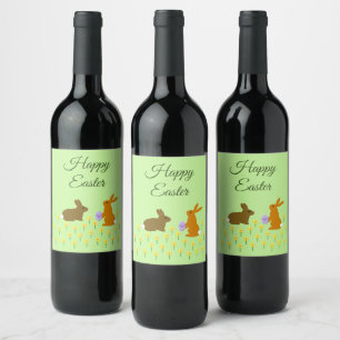 Cute Easter Bunnies and Daffodils Custom Wine Label