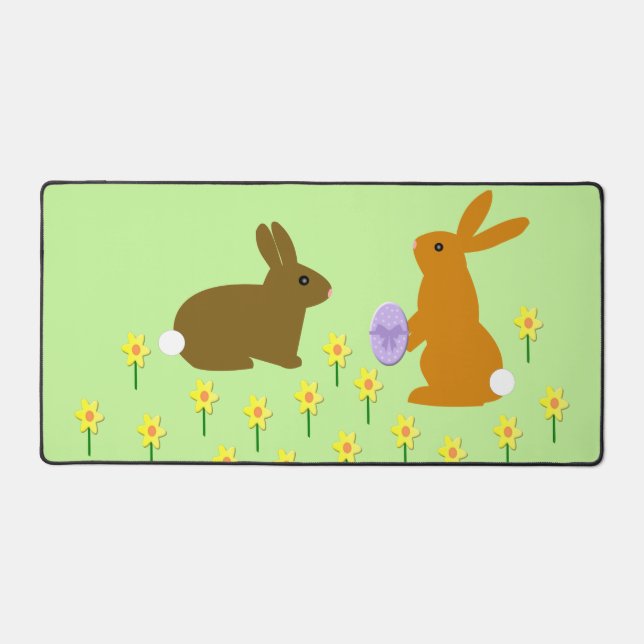 Cute Easter Bunnies and Daffodils Desk Mat (Front)