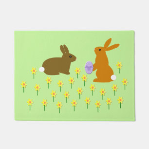 Cute Easter Bunnies and Daffodils Doormat