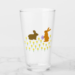 Cute Easter Bunnies and Daffodils Glass