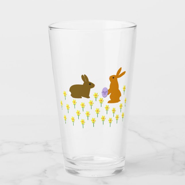 Cute Easter Bunnies and Daffodils Glass (Front)