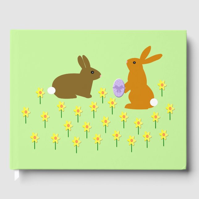 Cute Easter Bunnies and Daffodils Guest Book (Front)