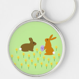 Cute Easter Bunnies and Daffodils Keychain
