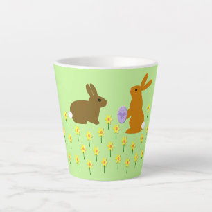 Cute Easter Bunnies and Daffodils Latte Mug