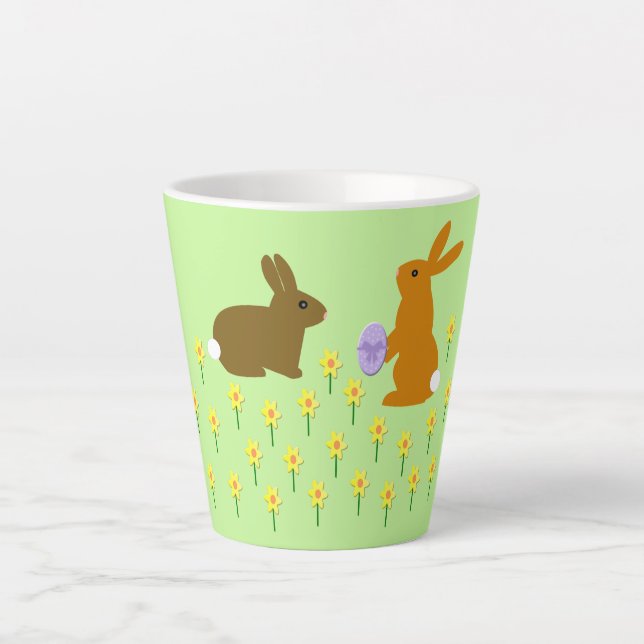 Cute Easter Bunnies and Daffodils Latte Mug (Front)
