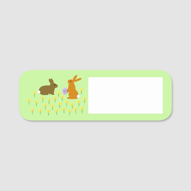 Cute Easter Bunnies and Daffodils Name Tag (Front)