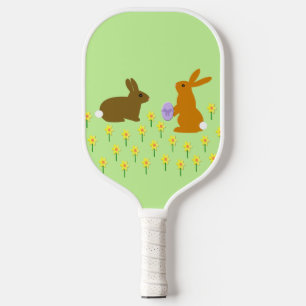 Cute Easter Bunnies and Daffodils Pickleball Paddle