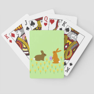 Cute Easter Bunnies and Daffodils Playing Cards