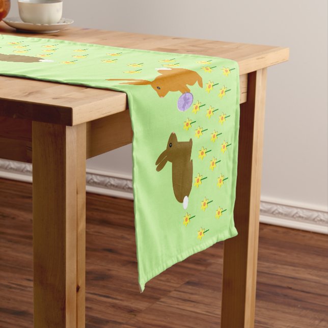 Cute Easter Bunnies and Daffodils Short Table Runner (In Situ)