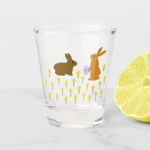 Cute Easter Bunnies and Daffodils Shot Glass