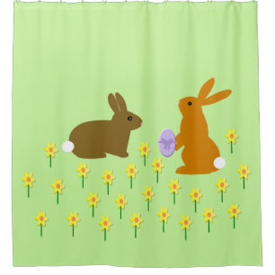 Cute Easter Bunnies and Daffodils Shower Curtain