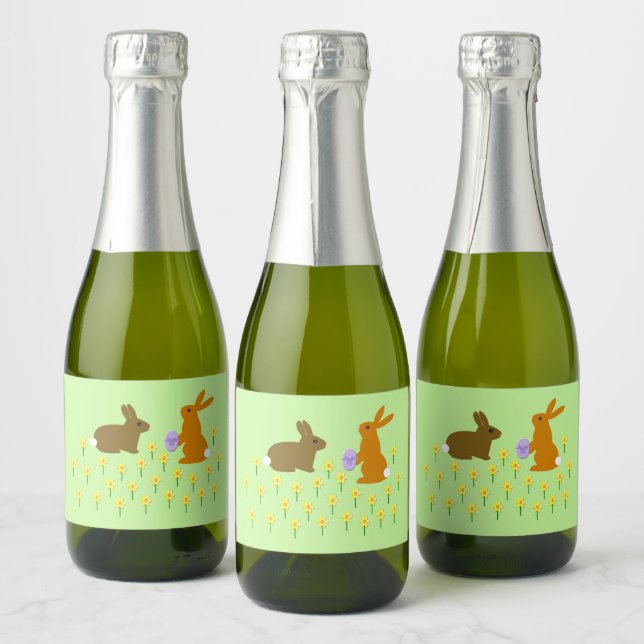 Cute Easter Bunnies and Daffodils  Sparkling Wine Label (Bottles)