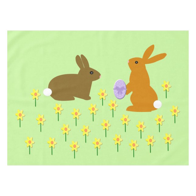 Cute Easter Bunnies and Daffodils Tablecloth (Front (Horizontal))