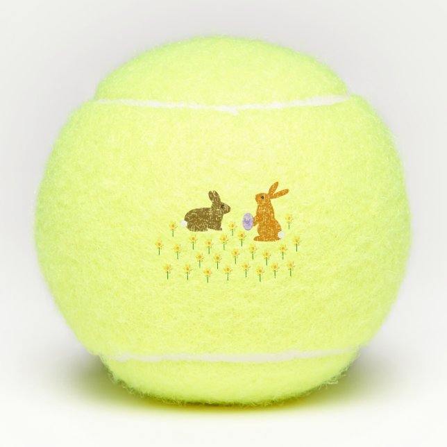 Cute Easter Bunnies and Daffodils Tennis Balls (Front)