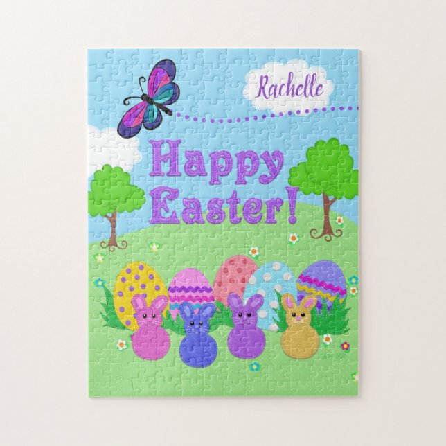 Cute Easter Bunnies and Eggs | Felt Look Graphics Jigsaw Puzzle (Vertical)