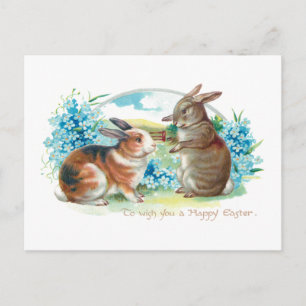Cute Easter Bunnies and Forget-Me-Nots Postcard