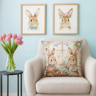 Cute Easter Bunnies & Eggs Cushion