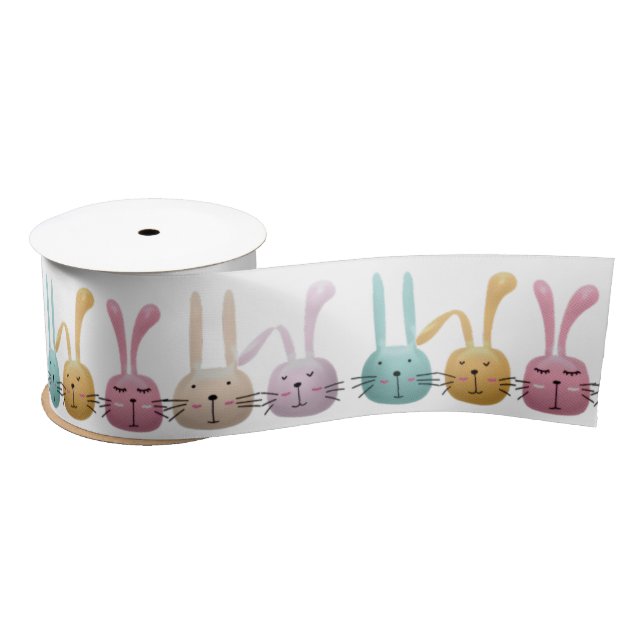 Cute Easter Bunnies Face Emojis Satin Ribbon (Spool)