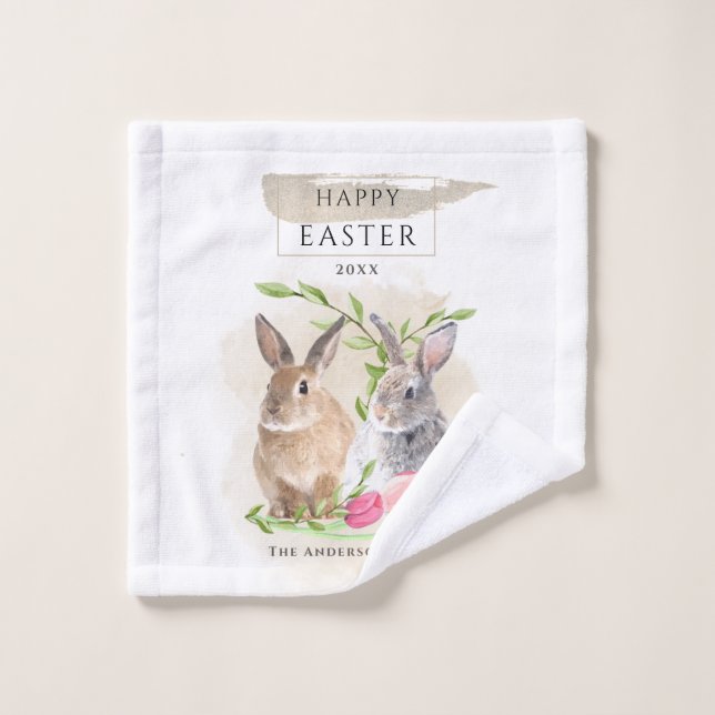 Cute Easter Bunnies | Happy Easter Watercolor Art Wash Cloth (Wash Cloth)