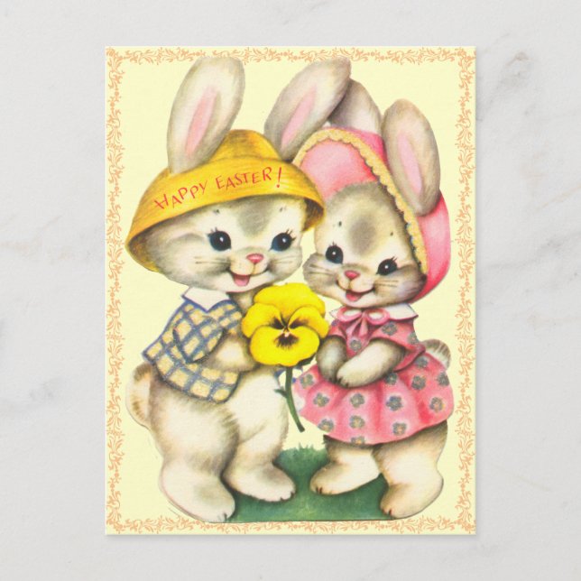 Cute Easter Bunnies Kids Postcard (Front)
