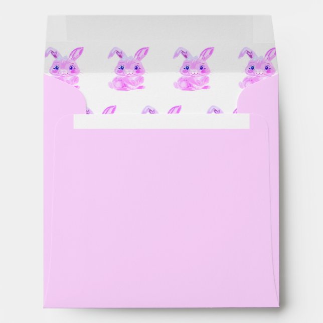 Cute Easter Bunnies Kindergarten Girls Pink Square Envelope (Back (Bottom))