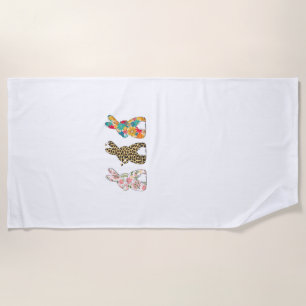 Cute Easter Bunnies Leopard Bunny and Flower Bunni Beach Towel