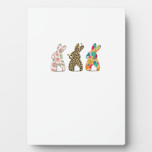 Cute Easter Bunnies Leopard Bunny and Flower Bunni Plaque