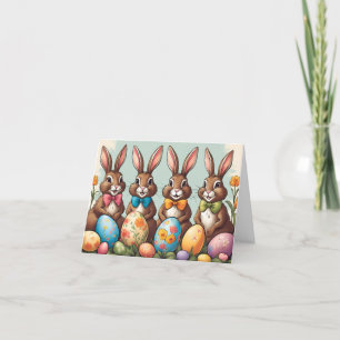 Cute Easter Bunnies on Egg Hunt  Holiday Card