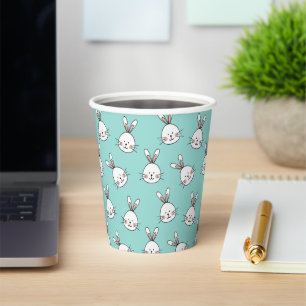 Cute Easter Bunnies on Light Teal Paper Cups