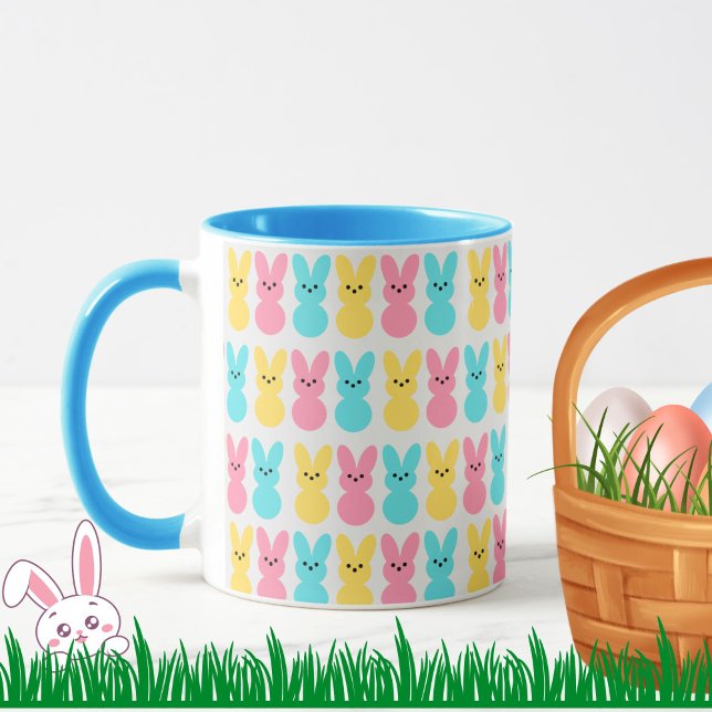 Cute Easter Bunnies Pattern Colourful Fun Mug (A cute, colorful Easter Bunny pattern mug to brighten your day! Choice of handle/inside colors.)