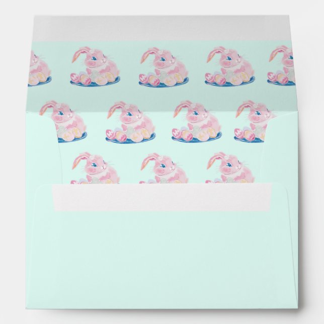 Cute Easter Bunnies Preschool Mint Green Card Envelope (Back (Bottom))