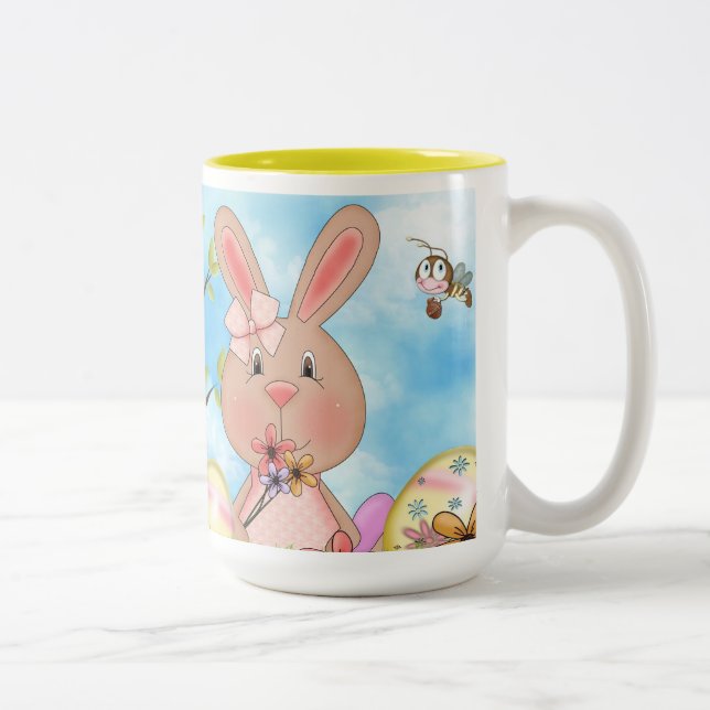 Cute Easter Bunnies Two-Tone Coffee Mug (Right)