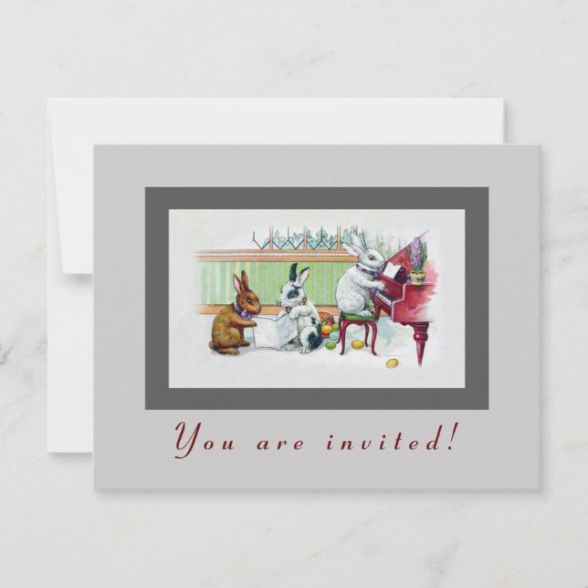 Cute Easter Bunnies - Vintage Easter Party Invitation (Front)