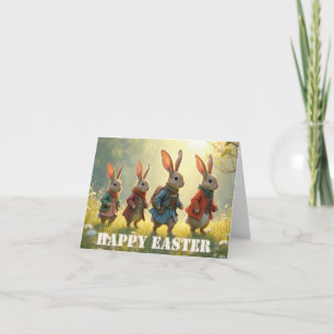Cute Easter Bunnies Walking in Spring Meadow Thank You Card