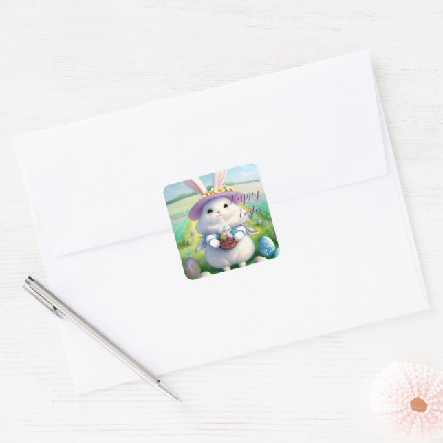 Cute Easter Bunny 01 Square Sticker (Envelope)