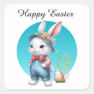 Cute Easter bunny add text Square Sticker