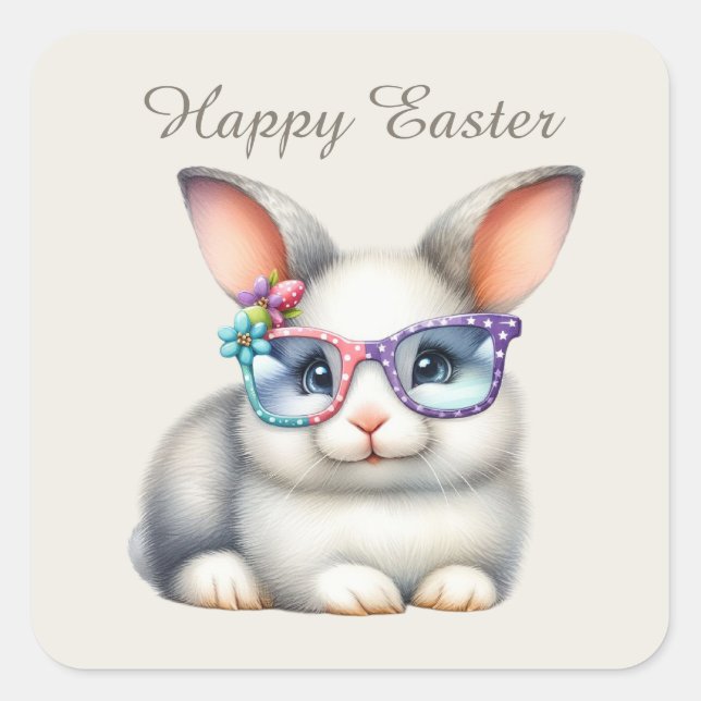 Cute Easter bunny add text  Square Sticker (Front)