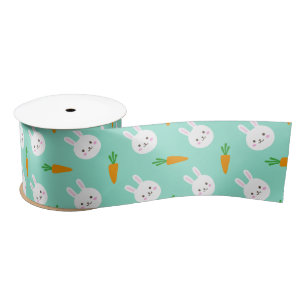Cute easter bunny and carrots on aqua pattern satin ribbon