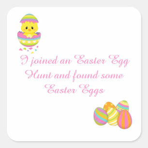 Cute Easter Bunny and Chick Easter Egg Hunt Square Sticker
