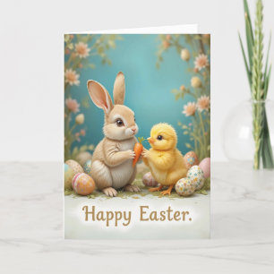 Cute Easter Bunny and Chick Pastel  Holiday Card