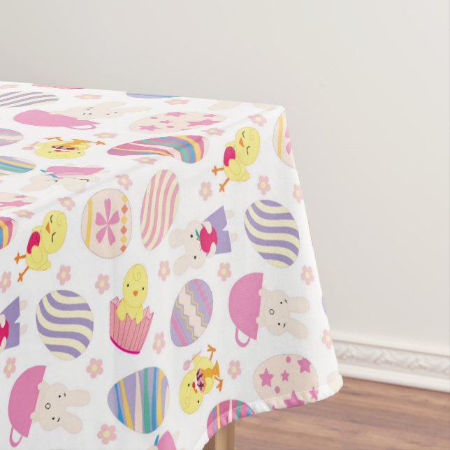 Cute Easter bunny and chicks pattern tablecloth (In Situ)