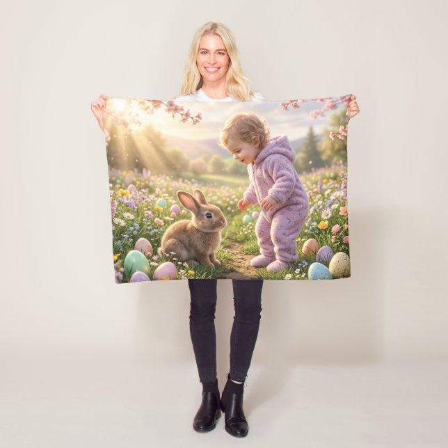 Cute Easter Bunny and Child Fleece Blanket (In Situ)