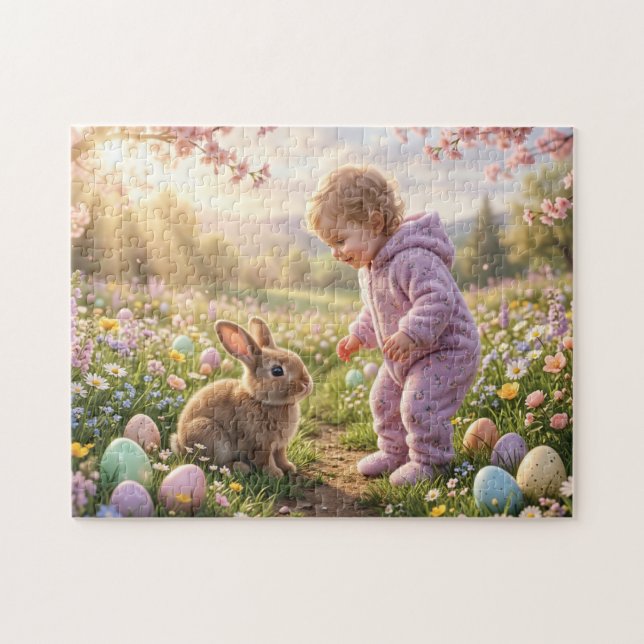 Cute Easter Bunny and Child Jigsaw Puzzle (Horizontal)