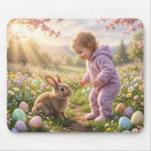 Cute Easter Bunny and Child Mouse Pad