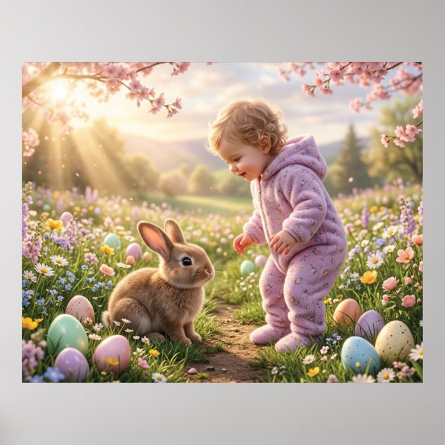 Cute Easter Bunny and Child Poster (Front)