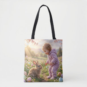 Cute Easter Bunny and Child Tote Bag