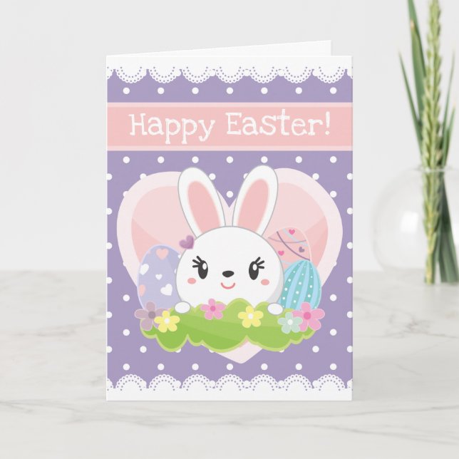 Cute Easter Bunny and chocolate eggs  Card (Front)