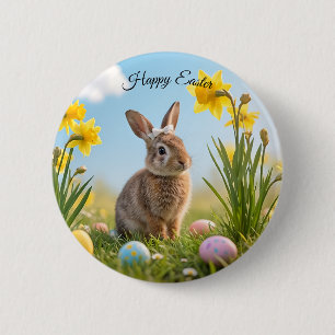 Cute Easter Bunny and Daffodil  6 Cm Round Badge