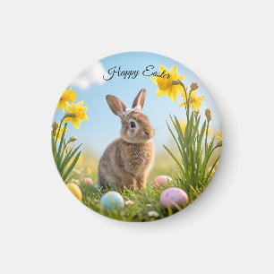 Cute Easter Bunny and Daffodil Magnet